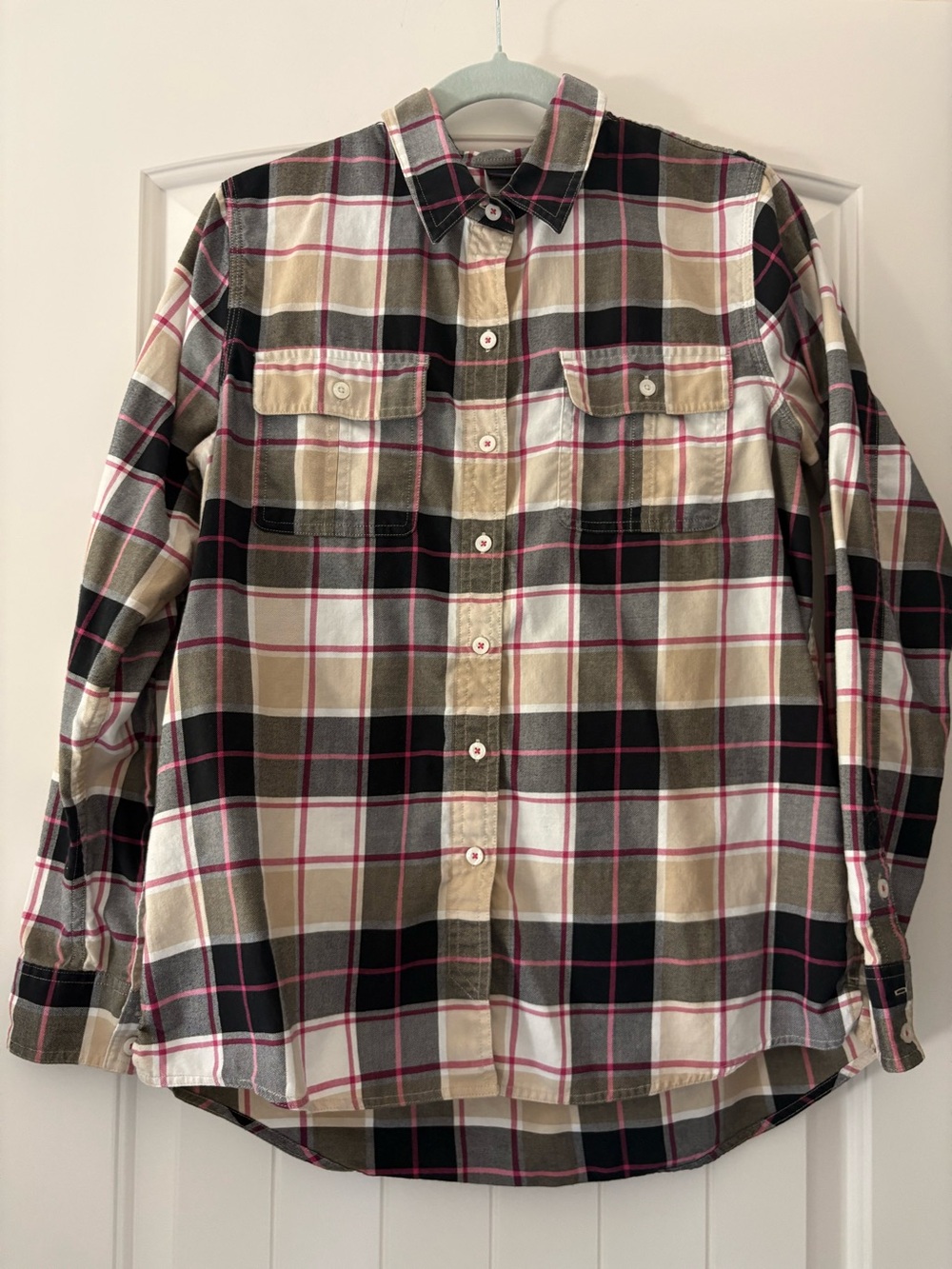 Patagonia Plaid Button-Down Shirt in Beige, Black, White & Pink